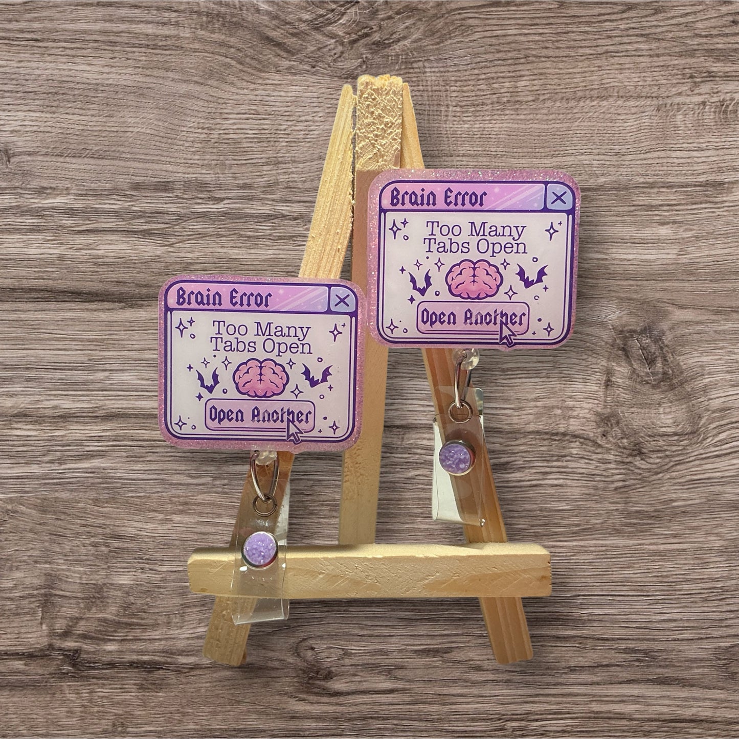 Brain Error to Many Tabs Open Blue or Pink Badge Reel