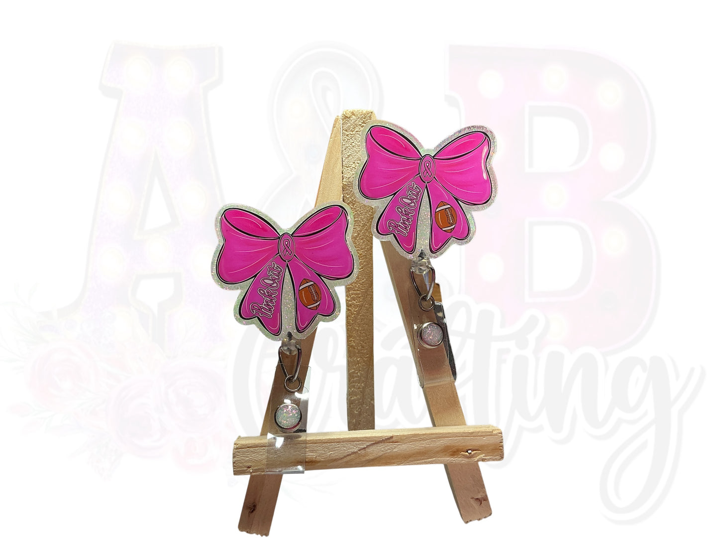 Pink Out Bow with Football Badge Reel