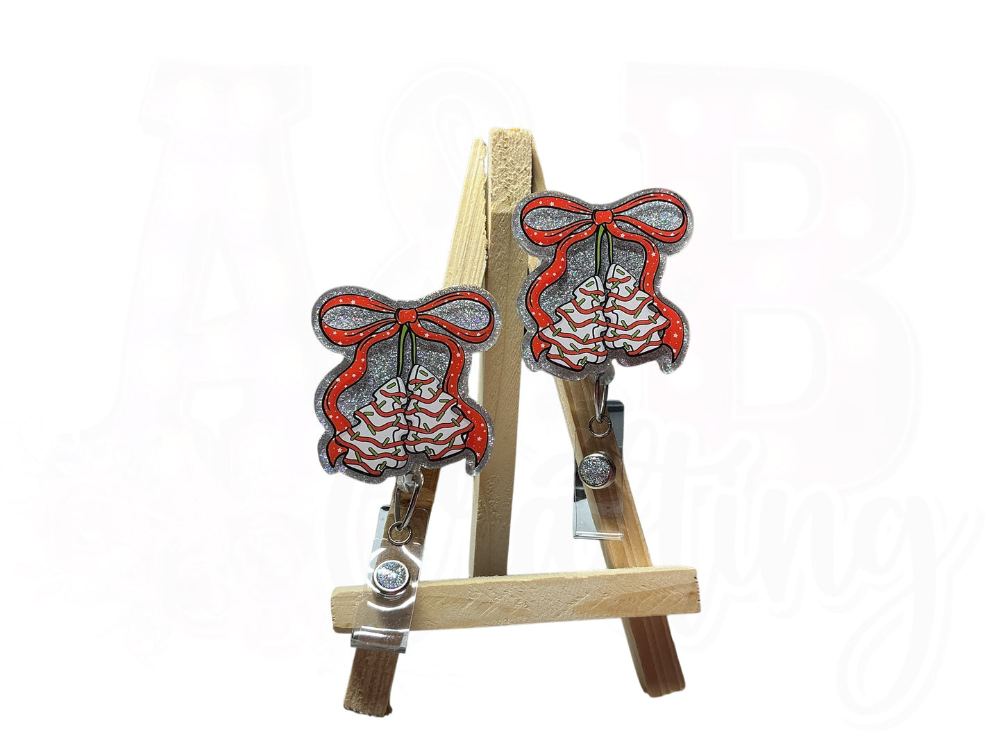 Christmas Tree Cake Bow Badge Reel