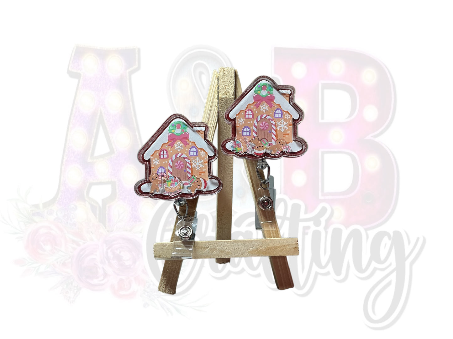 Cute Gingerbread House Dry Shaker Badge Reel