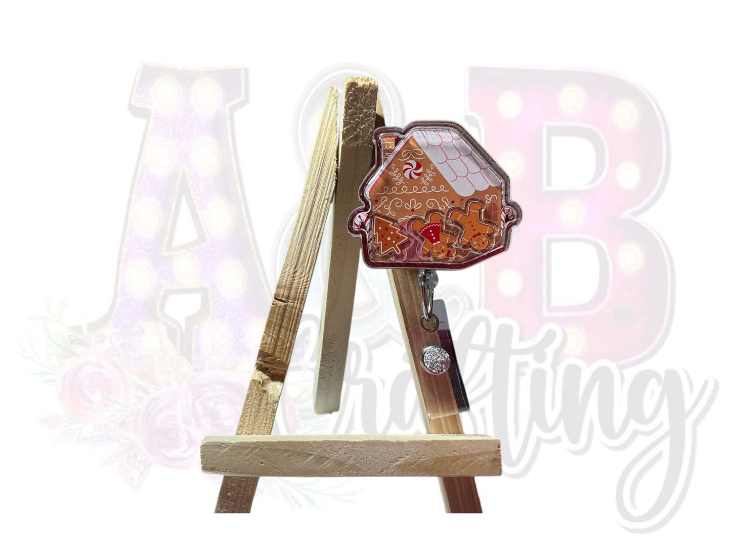 Pink or Red Gingerbread Dry Shaker Badge Reel