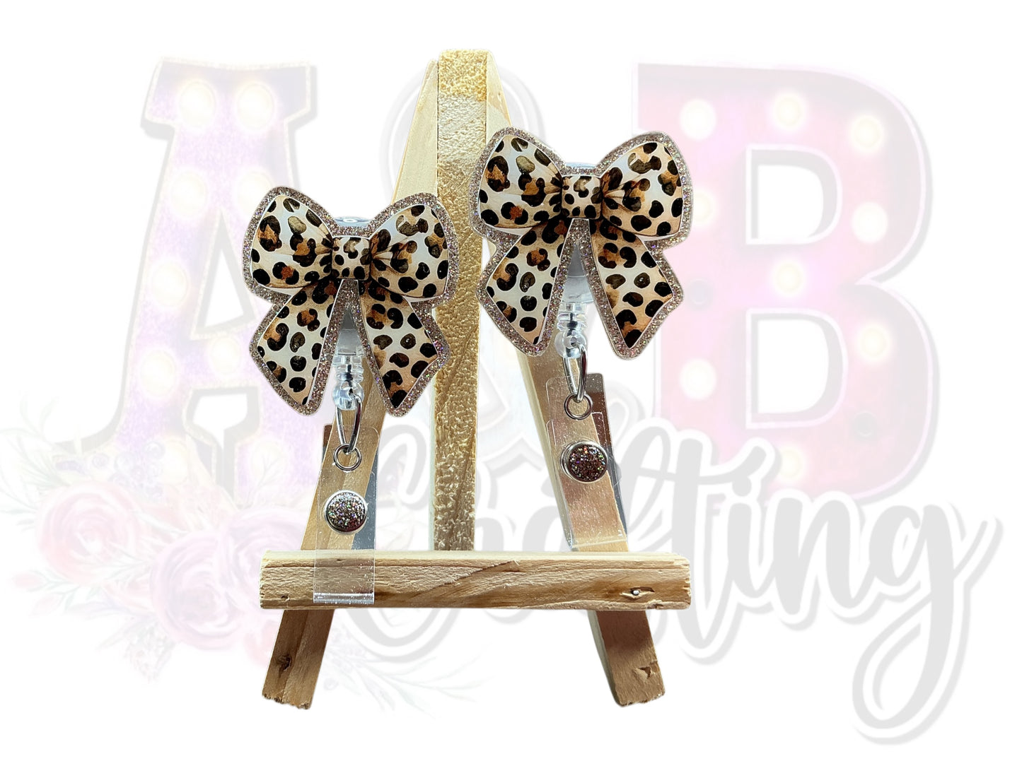 Brown Leopard Bow Badge Reel