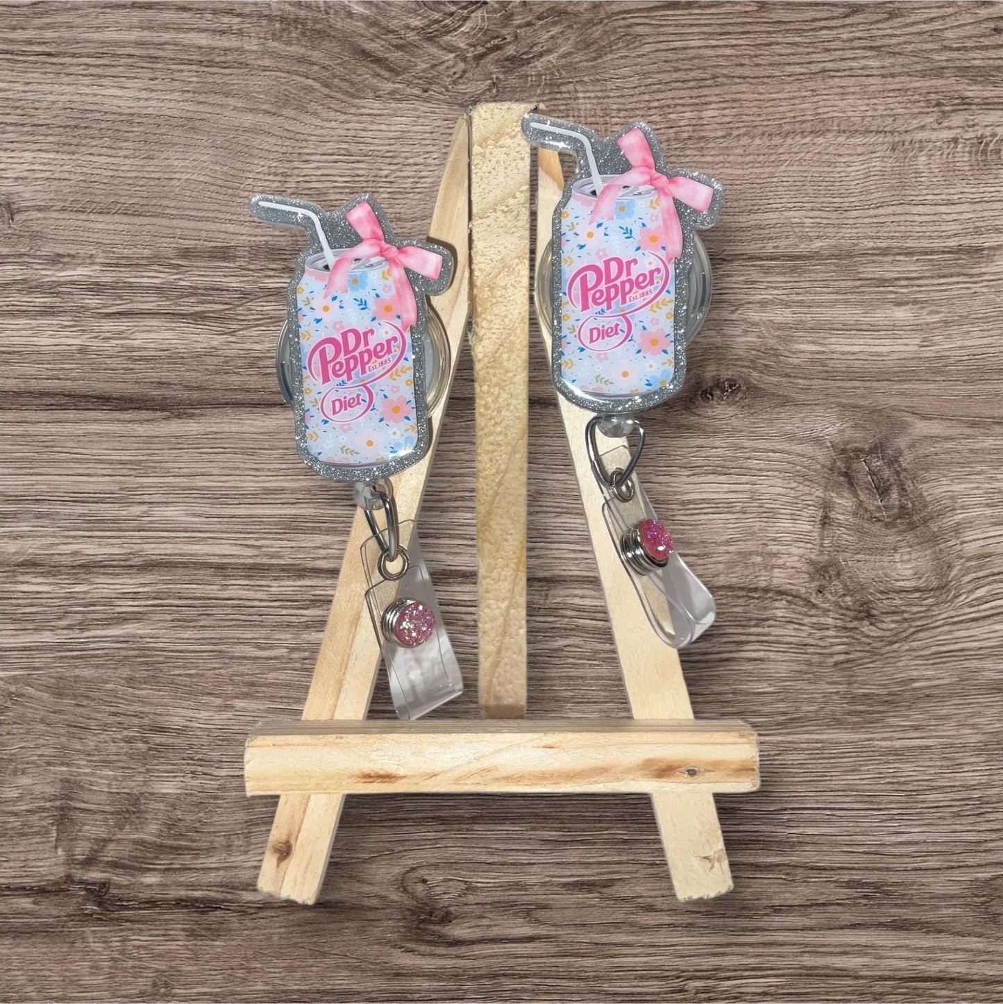 Diet DP Soda with Bow Badge Reel