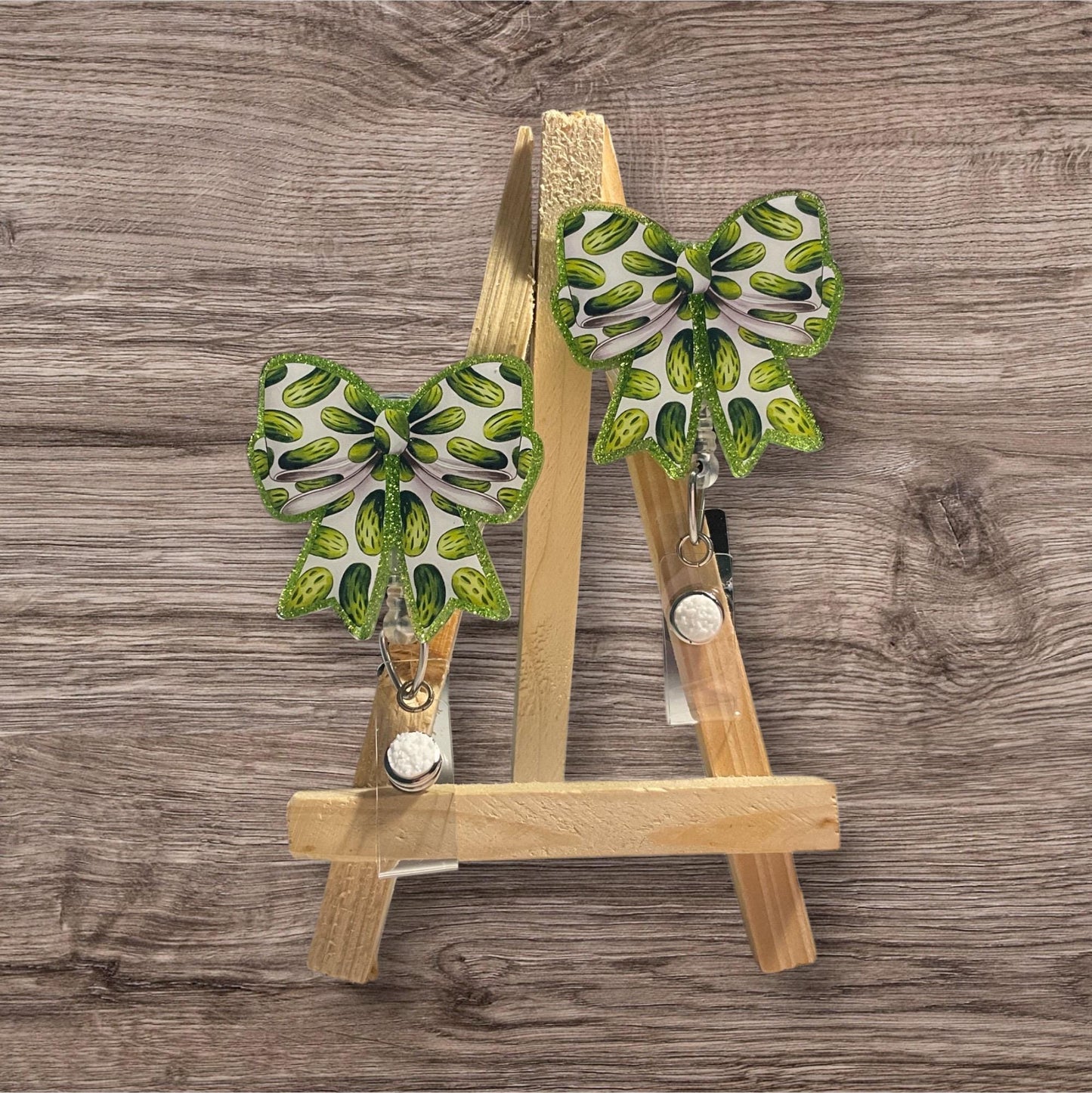 Pickle Jar with Bow Badge Reel