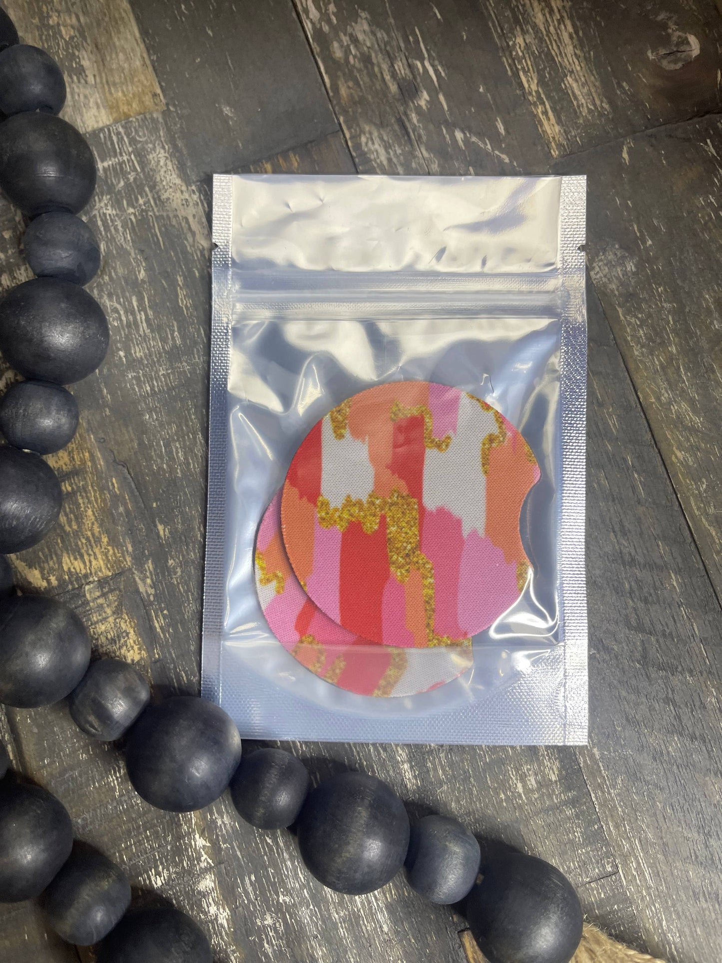 Pink Orange & Gold Checkered Car Coasters