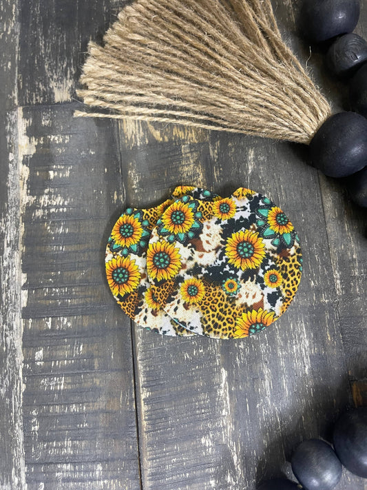 Cow Print & Sunflowers Car Coasters