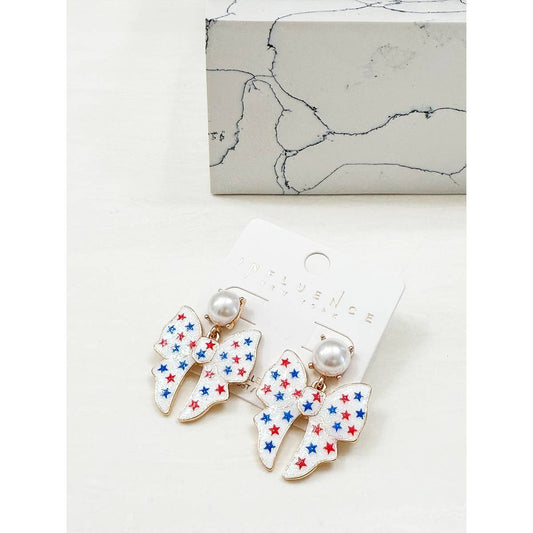 Large USA Theme Patriotic Bow Enamel Earring