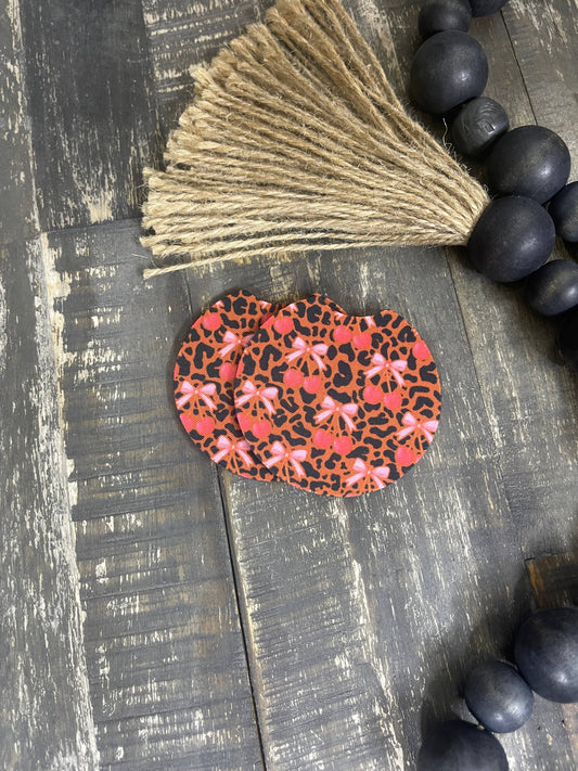Leopard Cherries w/Bow Car Coasters