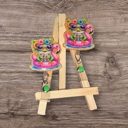 Summer Pool Frog Badge Reel