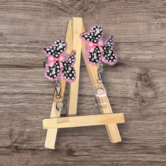 Black and White Polka Dot Balloon Dog Badge Reel