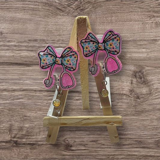 Blue Flower Stethoscope Badge Reel
