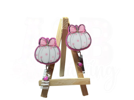 Pink Polka Dot Pumpkin Badge Reel