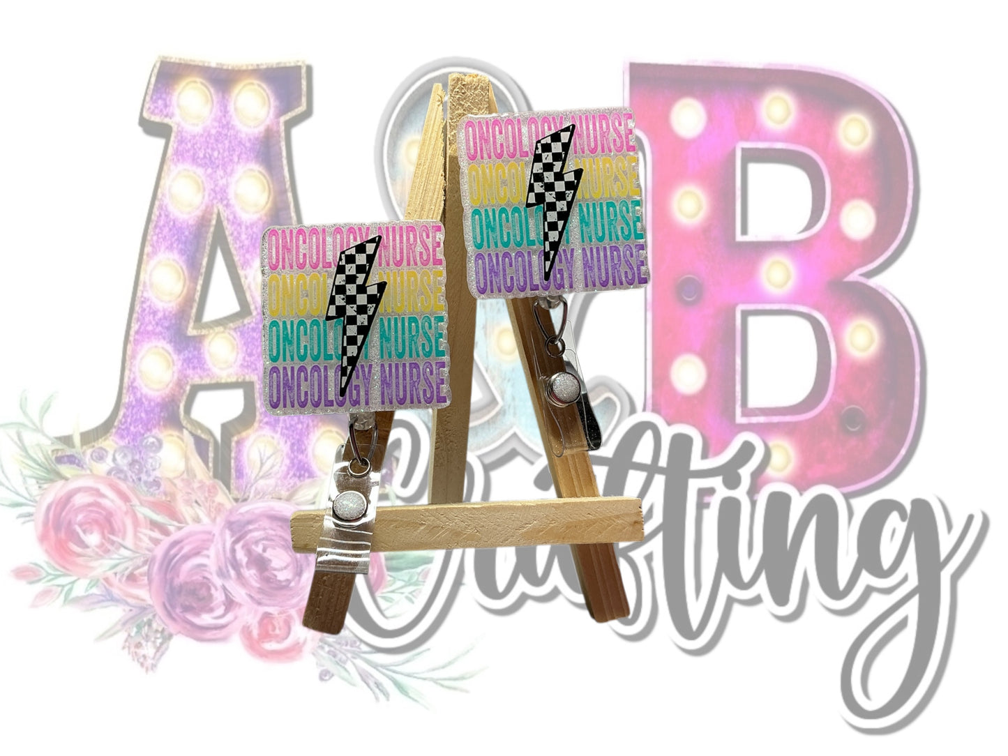 Oncology Nurse Checkered Lightening Badge Reel