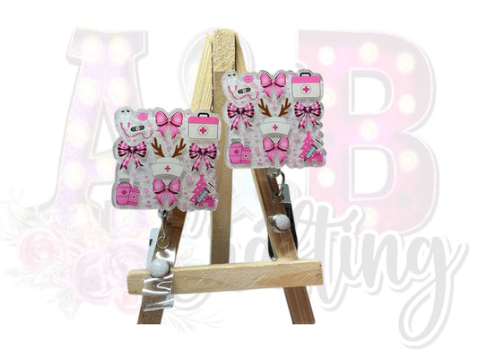 Pink or Red/Green Christmas Medical Theme Badge Reel