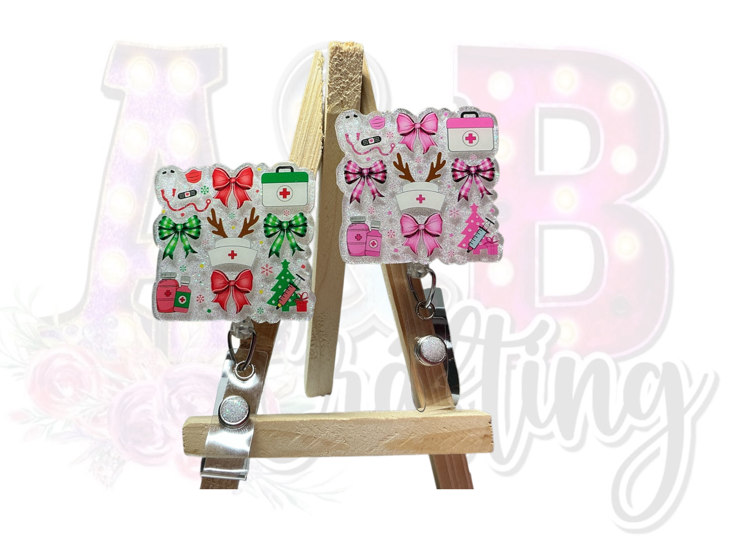 Pink or Red/Green Christmas Medical Theme Badge Reel