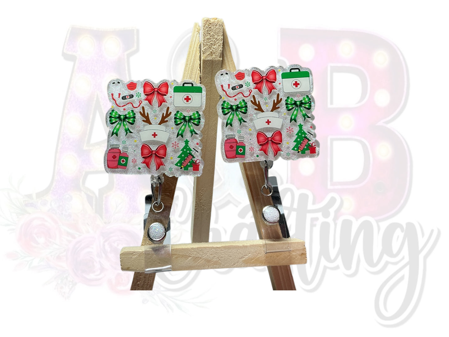 Pink or Red/Green Christmas Medical Theme Badge Reel