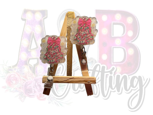 Cute Christmas tree Pink Badge Reel
