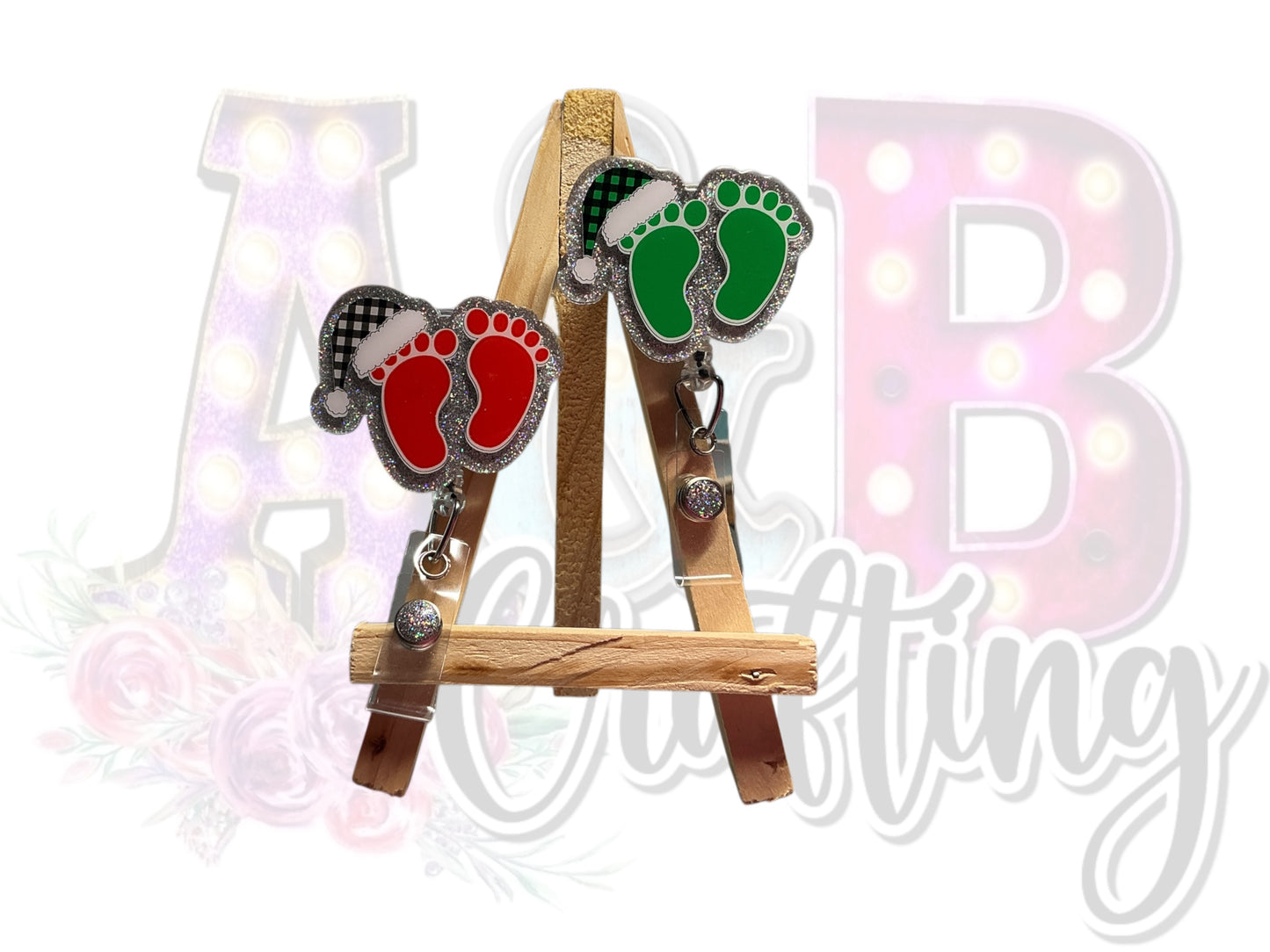 Red/Green Baby Feet Badge Reel