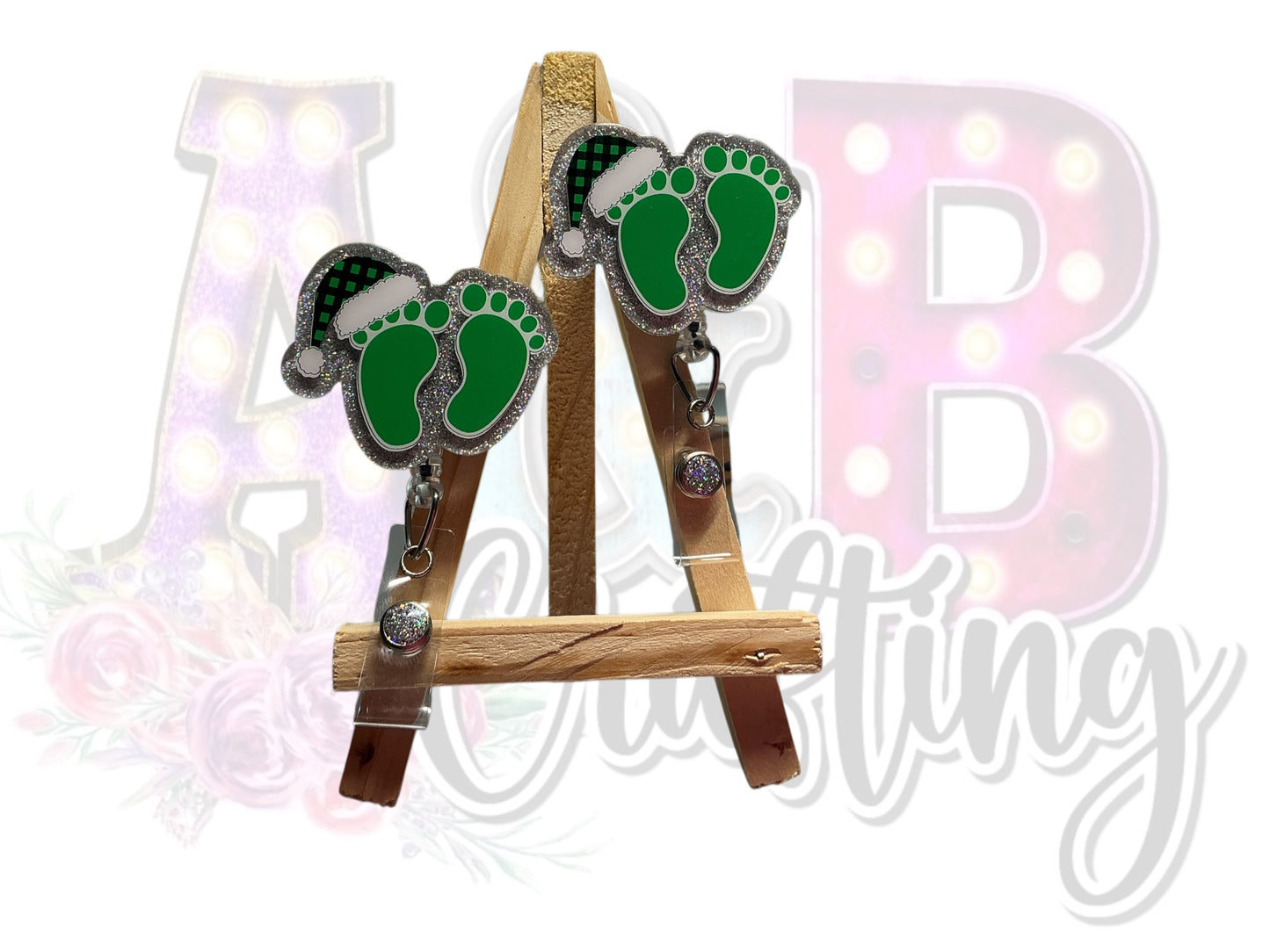 Red/Green Baby Feet Badge Reel