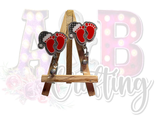 Red/Green Baby Feet Badge Reel