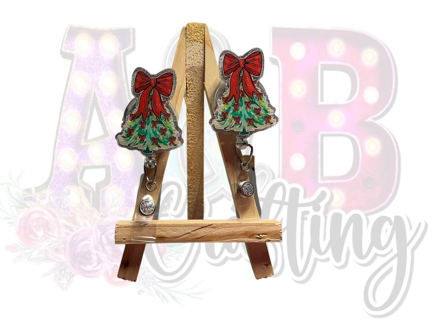 Preppy Bow Christmas Tree Badge Reel