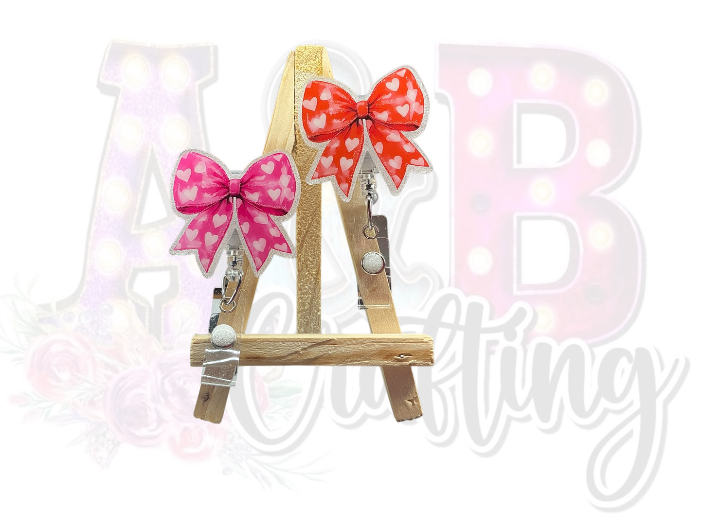 Red and Pink Heart Bow Badge Reel