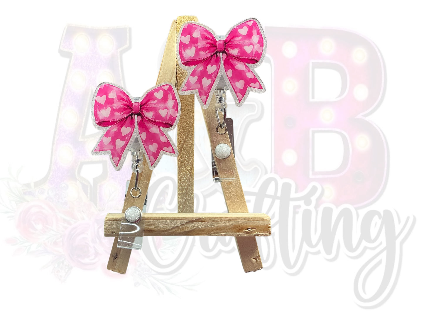 Red and Pink Heart Bow Badge Reel