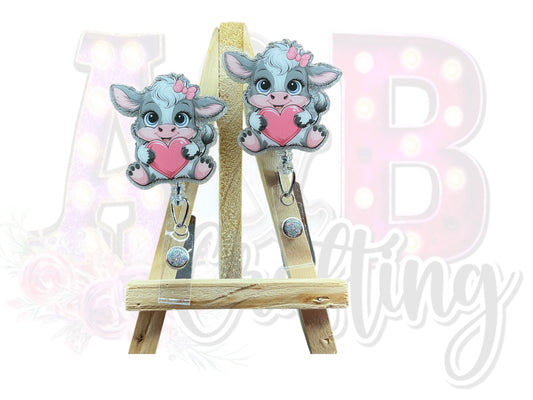 Cute Baby Cow with heart Badge Reel
