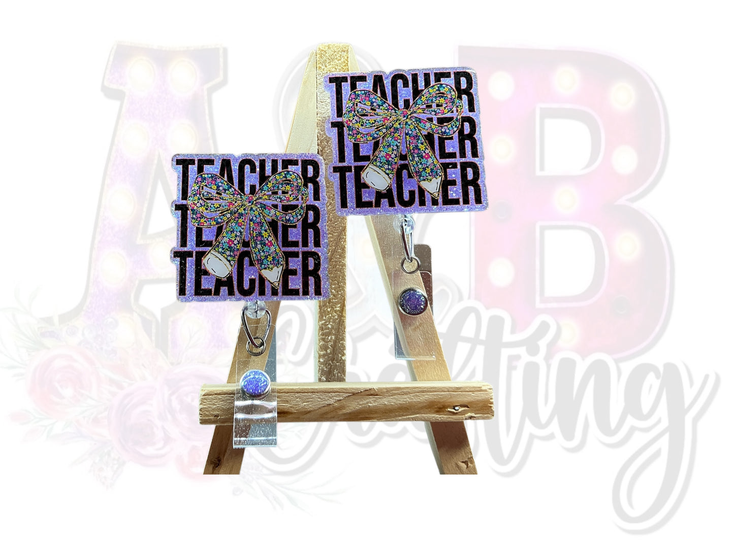 Teacher Leopard Letters Badge Reel