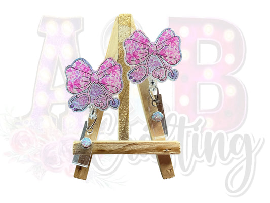 Pink purple bow floral Badge Reel