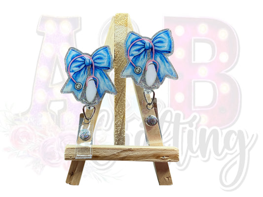 Blue Sparkle Bow Badge Reel
