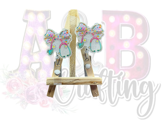 Spring Floral Stethoscope Bow Badge Reel