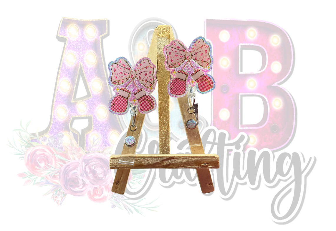 Pink with Gold Trim Breast Cancer Boxing Gloves Badge Reel