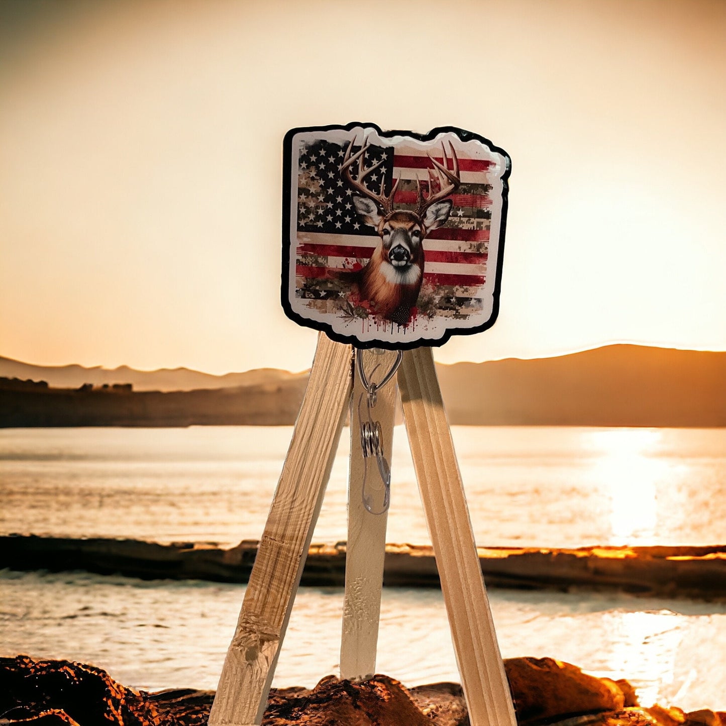 Deer with American Flag Badge Reel