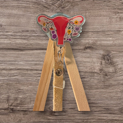 Floral Uterus Badge Reel