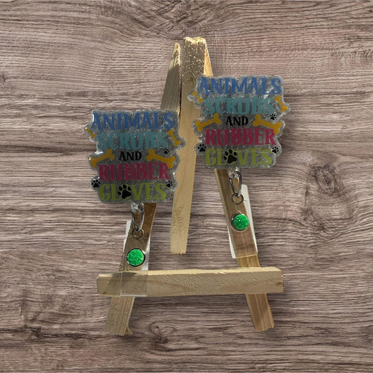 Animals Scrubs and Rubber Gloves  Badge Reel