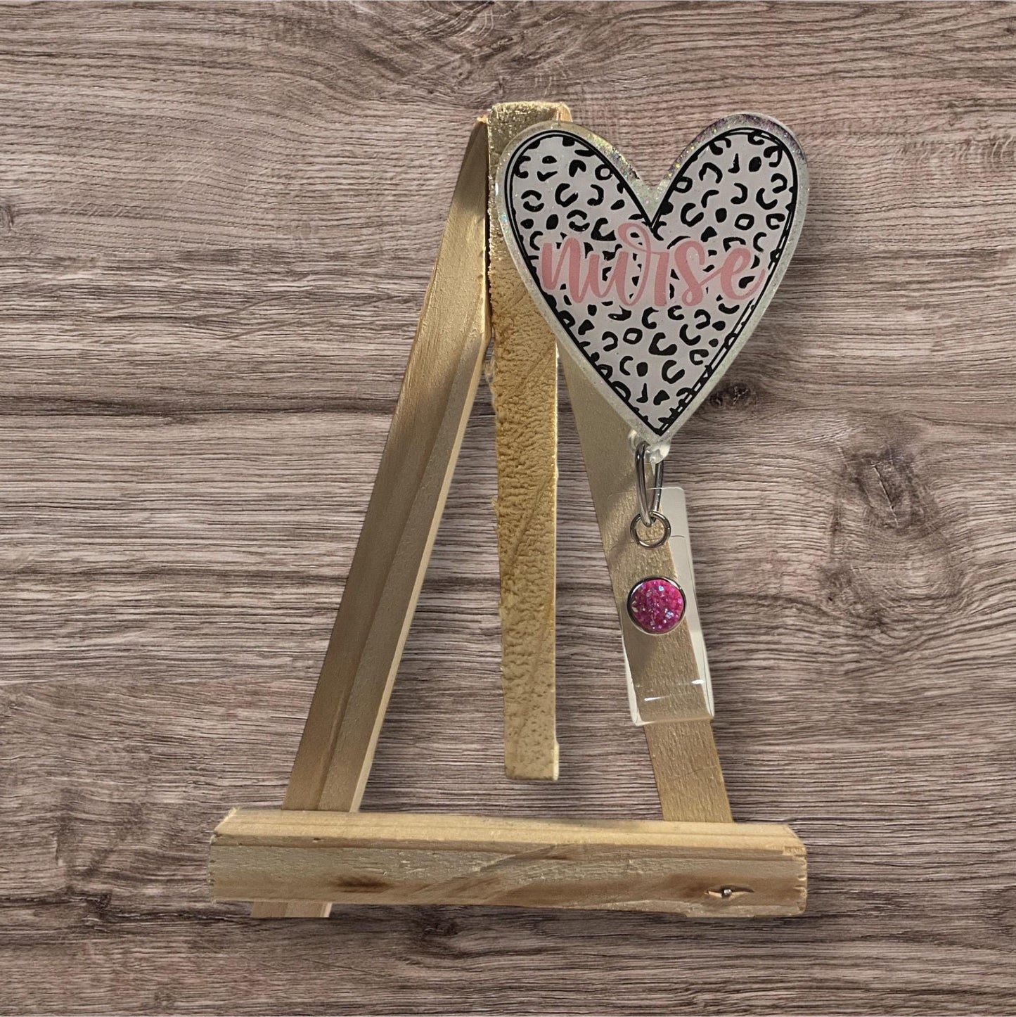 Nurse heart with Leopard Badge Reel