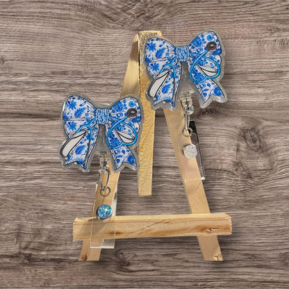 Coquette Bow Stethoscope Blue or Pink Badge Reel