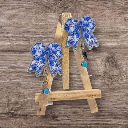 Blue floral Bow Badge Reel