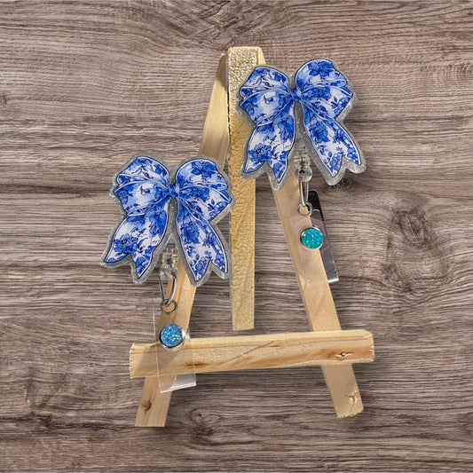 Blue floral Bow Badge Reel
