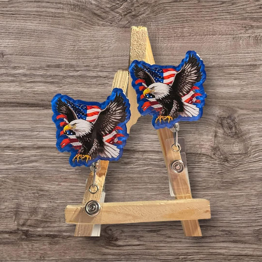 Eagle with American Flag Badge Reel