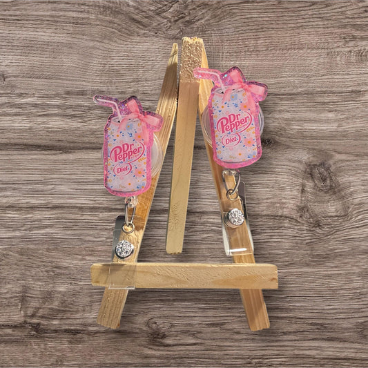 Diet DP Soda with Bow Badge Reel