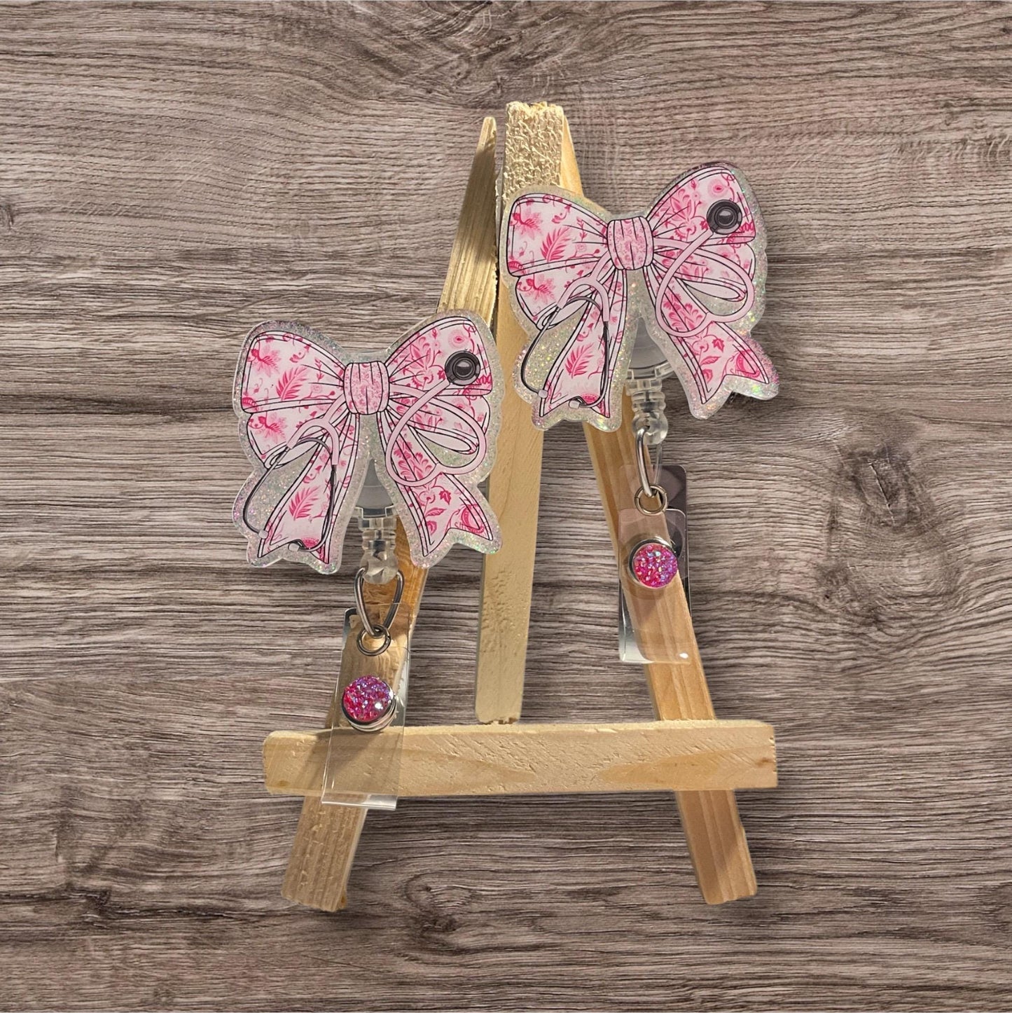 Coquette Bow Stethoscope Blue or Pink Badge Reel