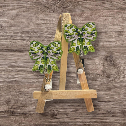Pickle Jar with Bow Badge Reel